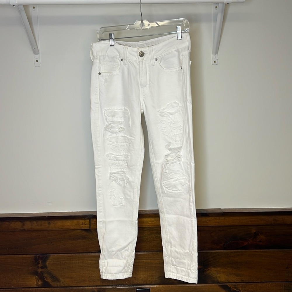 AEO Tomgirl‎ White Distressed Jeans Buttonfly- 2